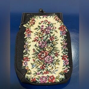 Floral Petit Point Coin Change Purse Eyeglass Cigarette Case Vintage 70s 80s